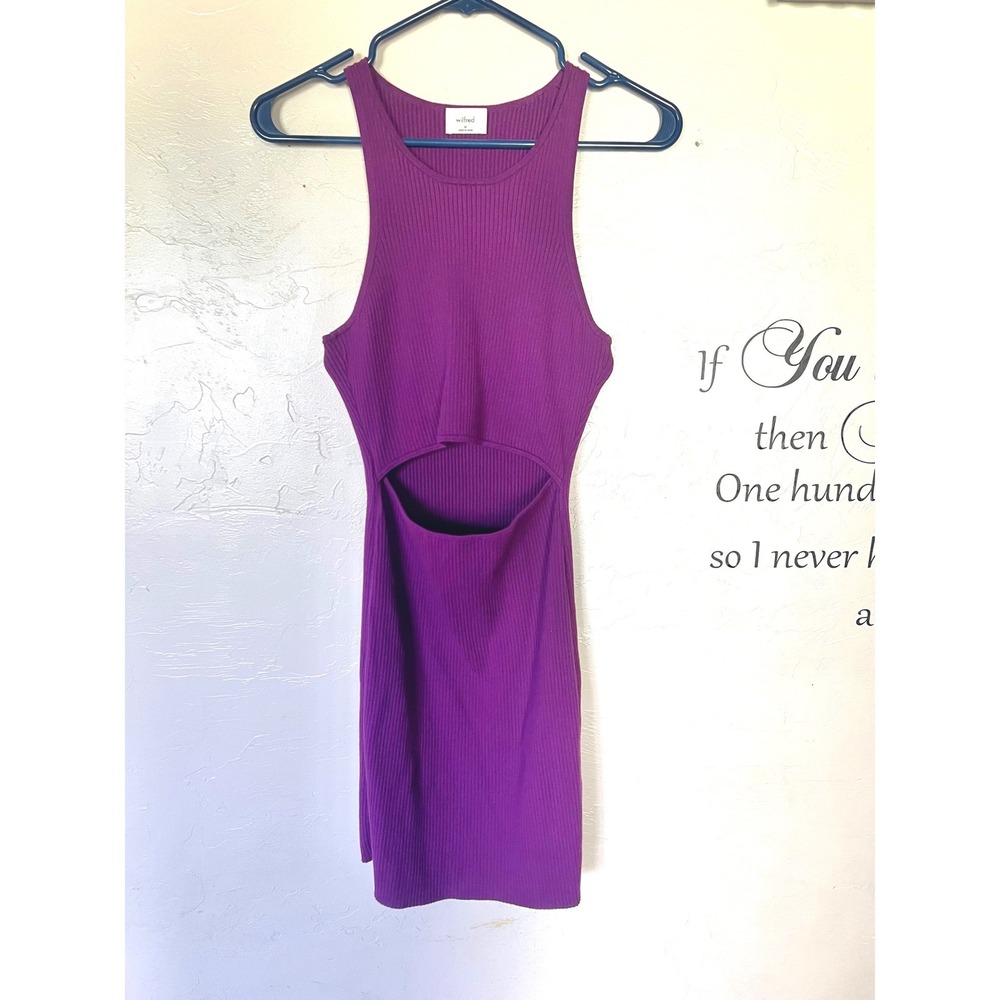 Wilfred Aritzia Purple Cutout Ribbed Knit Bodycon Mini Dress Womens Medium party - Picture 6 of 7